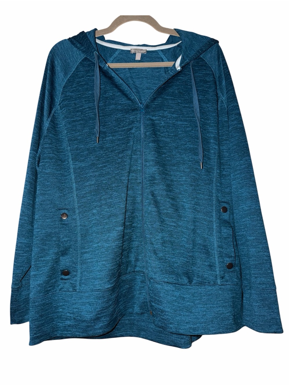 T by Talbots Blue Heathered Space Dye Full Zip Hoodie Jacket XL Snap Pockets